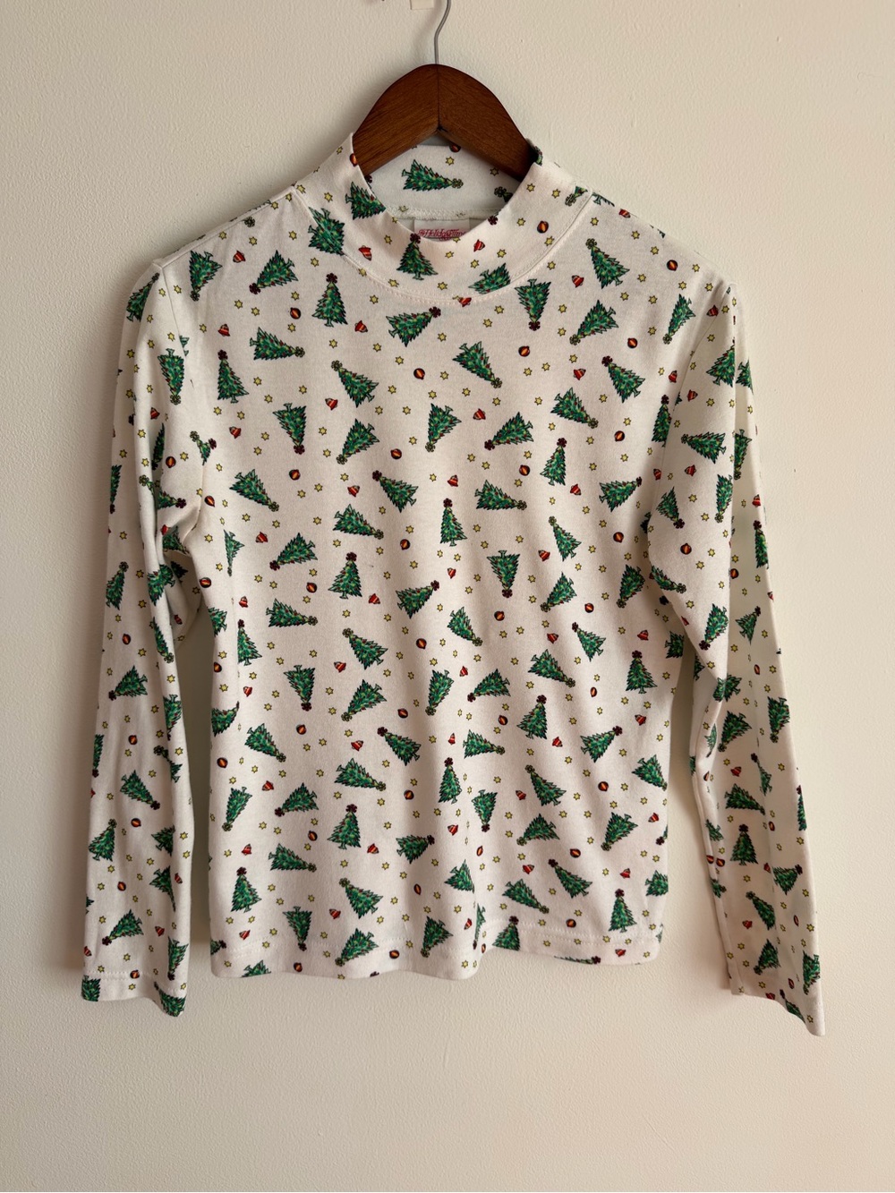 Vintage 90s Holiday Time Christmas Tree Mock Neck Top Long Sleeve Small S
